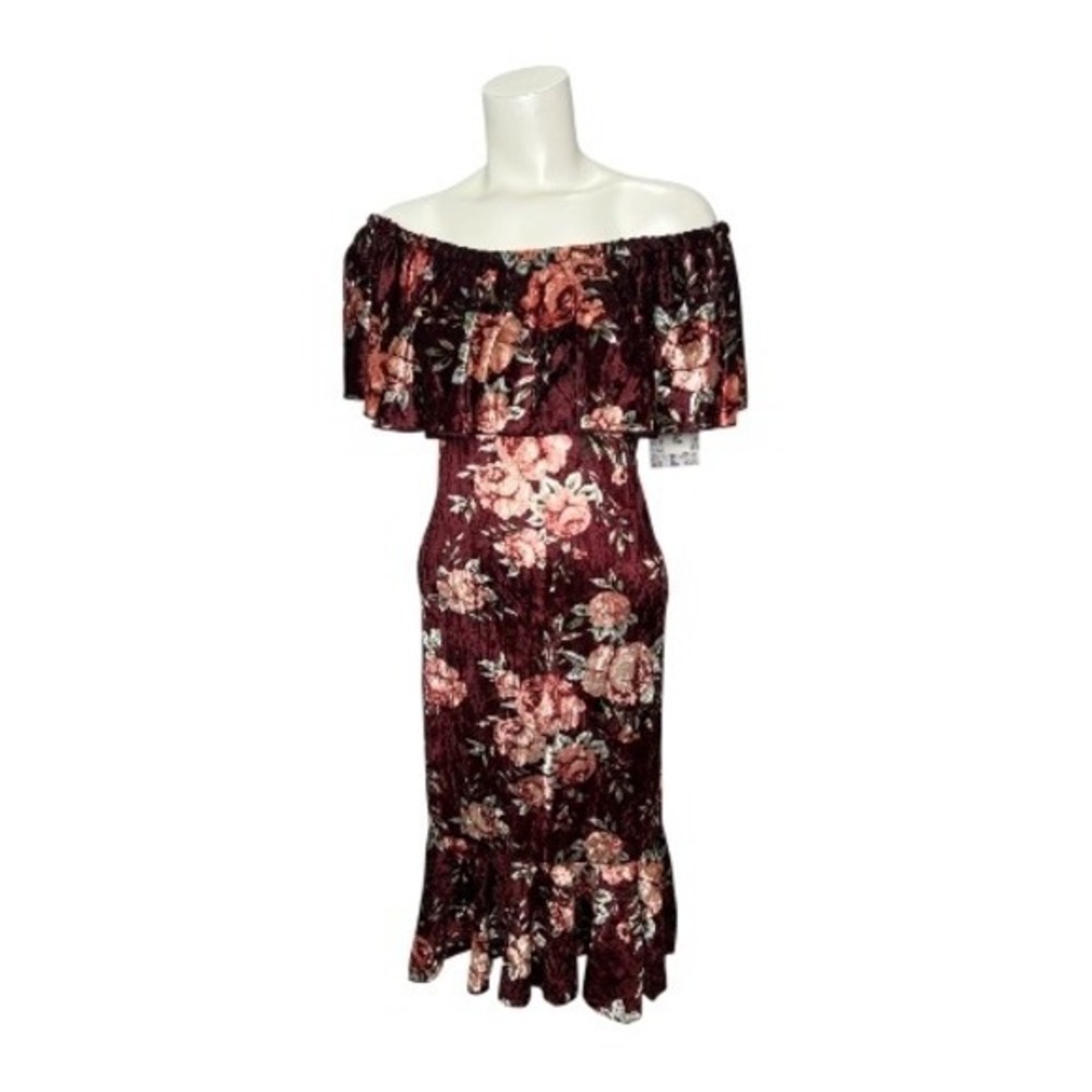 LuLaRoe Cici Floral Velvet Off The Shoulder Ruffle‎ Hem Dress - Size L
